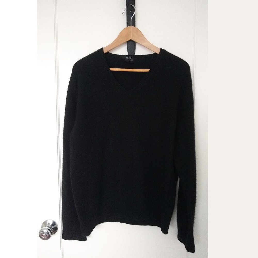 Gucci Black Cashmere V-Neck Sweater (Medium)
